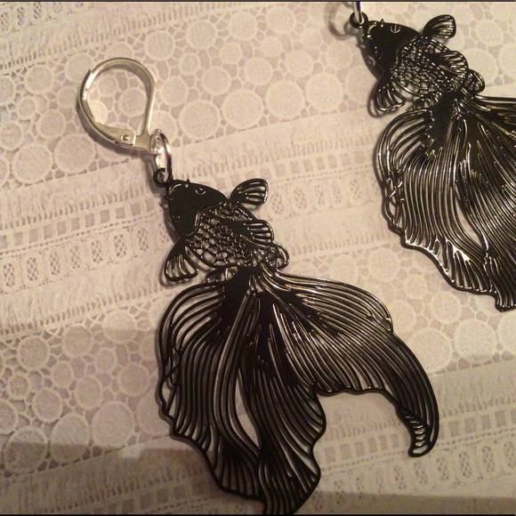 lolas_boutique_ Jewelry - 925 black metal koi fish filigree earrings hoops